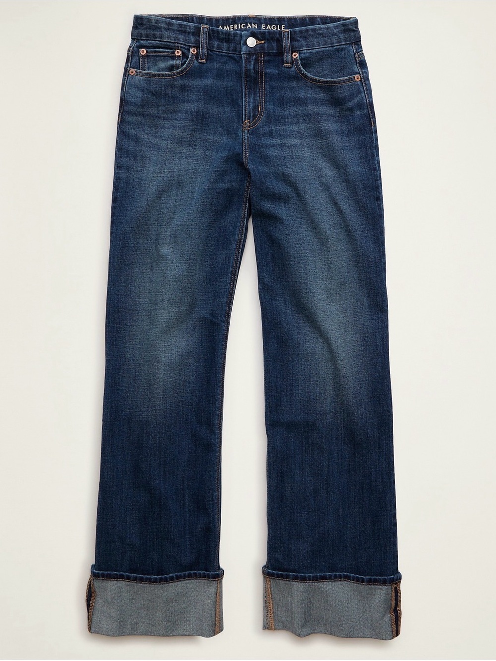 American Eagle Wide Leg Cuffed Jeans Medium Wash NWT